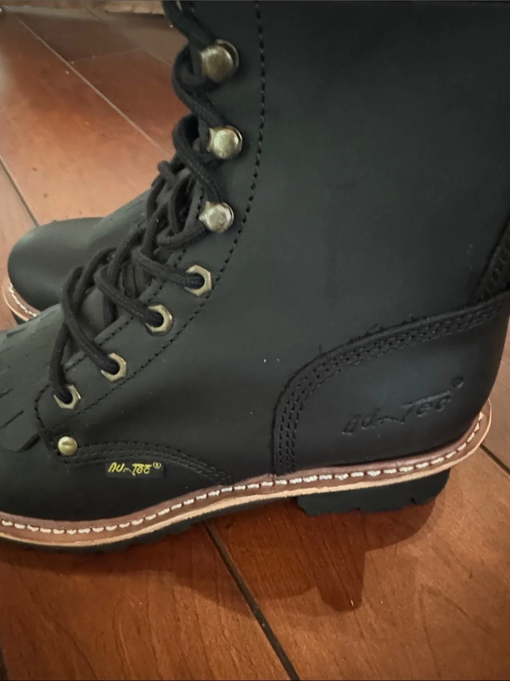 Ad Tec Black Lace-Up Work Boots with Brown Welt